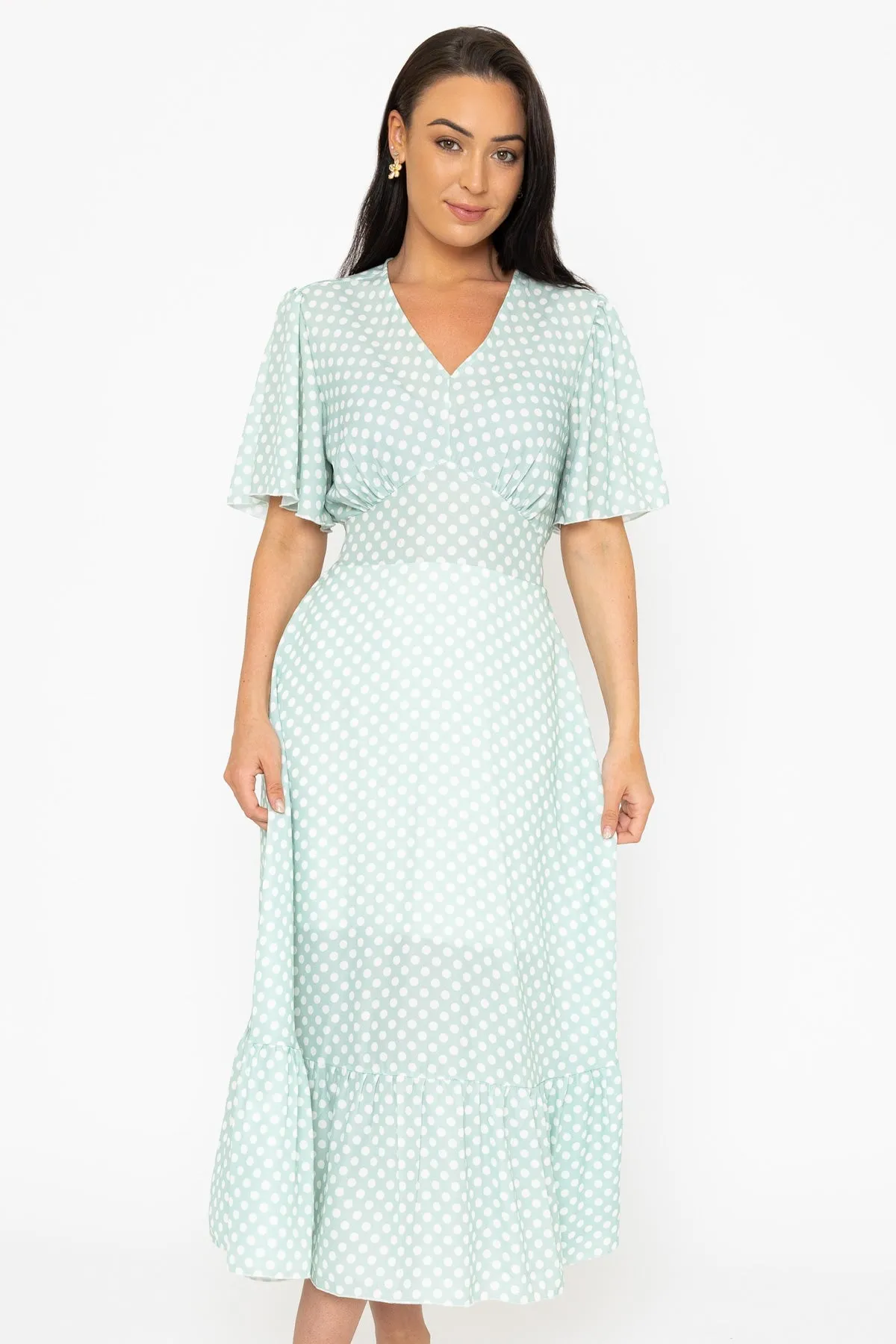 Short Sleeve Sage Susan Midi Dress