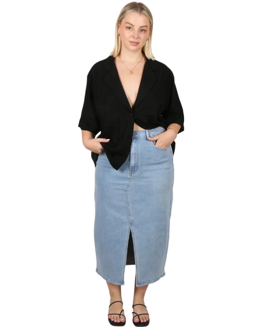 Size 20 | Fayt Blue Wash Denim Hudson Midi Skirt