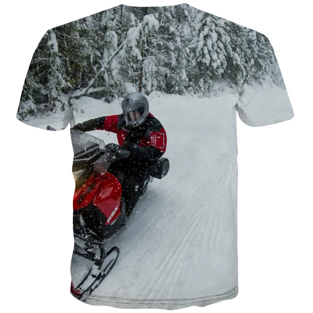 Ski T-shirt Men White Tshirts Cool Movement Tshirts Casual Snowfield Shirt Print