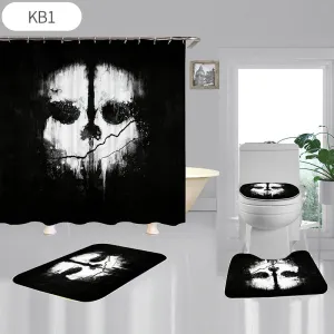 Skulls Digitally Printed Shower Curtain, Commode seat Cover & Non-slip Mat * 19 Styles