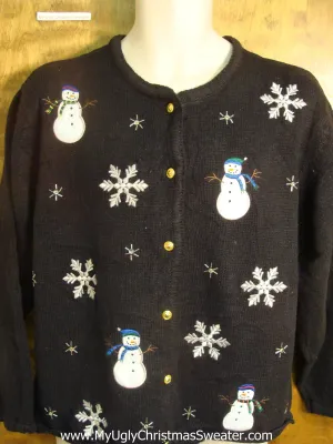 Snowmen and Snowflake Patterned Ugly Christmas Sweater