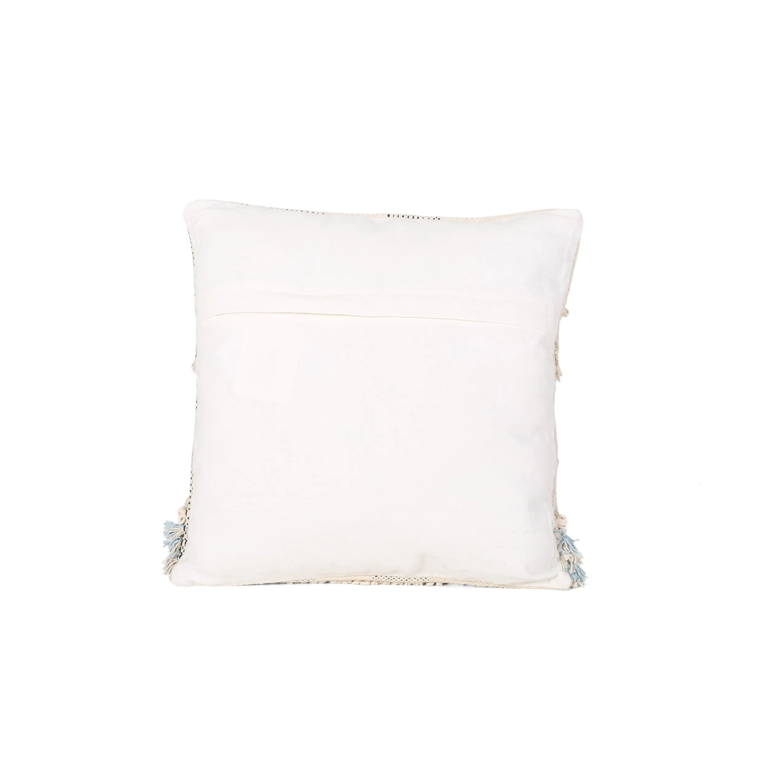 Stacy Boho Cotton Pillow Cover, Natural and Light Blue