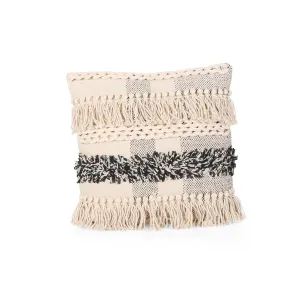 Stella Boho Cotton Pillow Cover, Natural and Gray