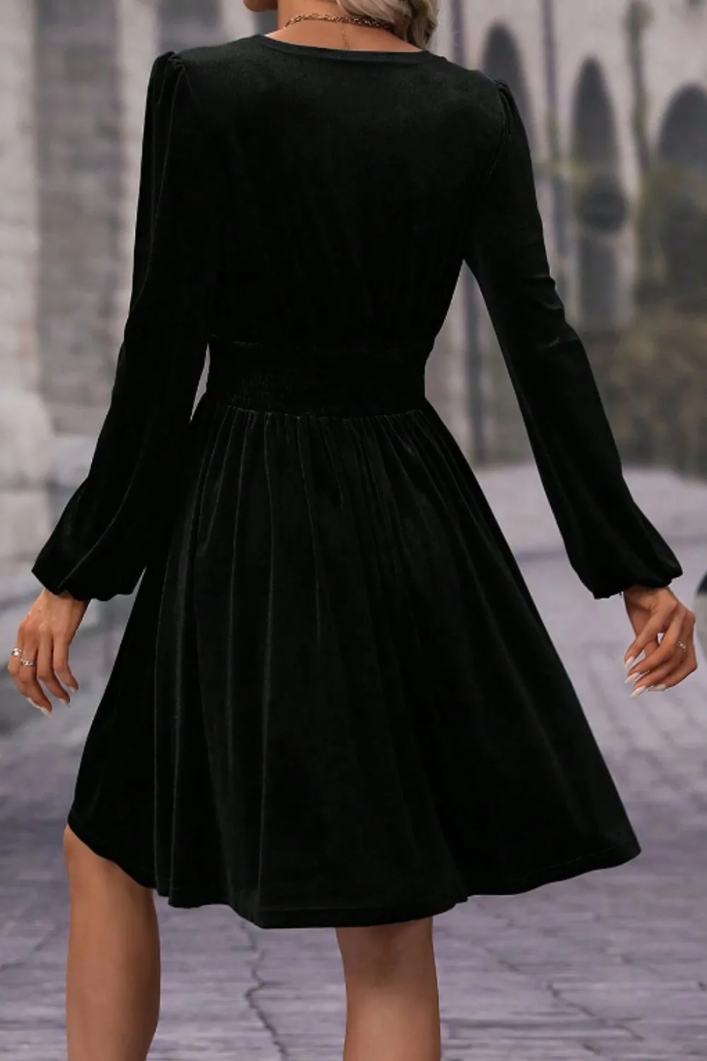 Surplice Long Sleeve Velvet Dress | Winter Dress | Little Black Dress | Velvet