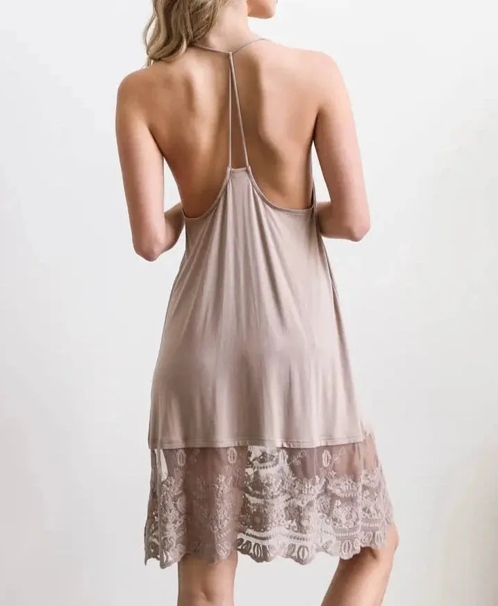 T-Back Midi Lace Slip Dress