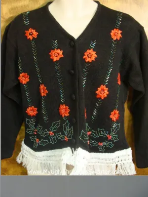 Tacky Poinsettias and Holly Ugly Xmas Sweater