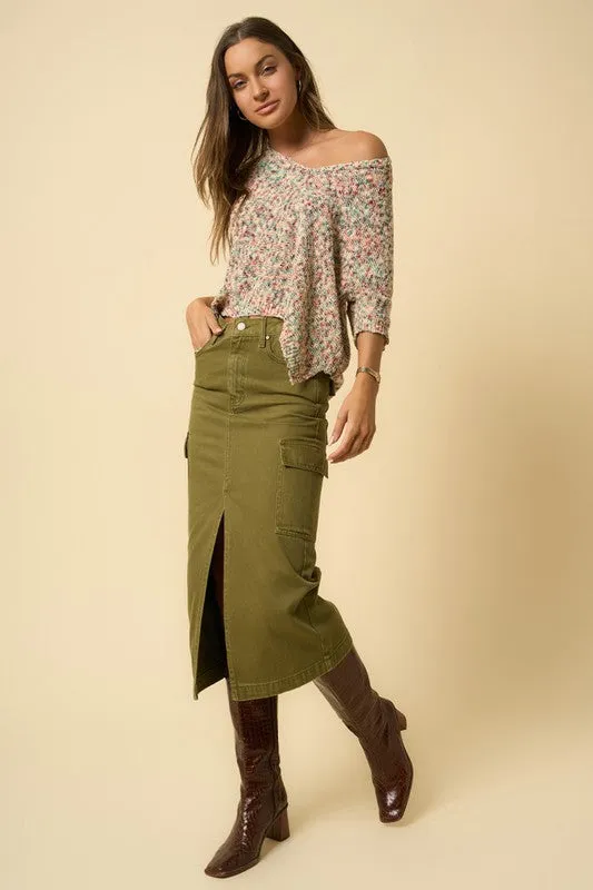 The Louise Colored Midi Cargo Denim Skirt