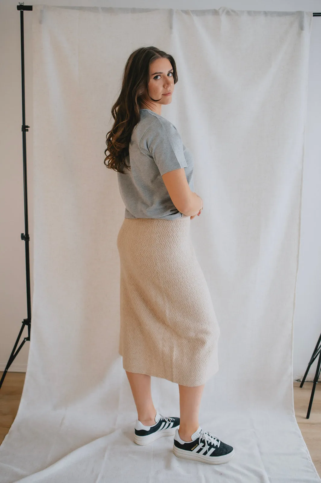 The Merli Knit Skirt - Cement Melange - PLUS