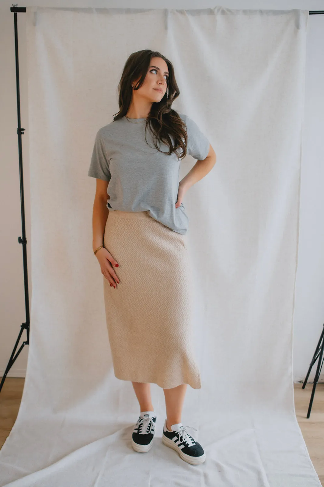 The Merli Knit Skirt - Cement Melange - PLUS