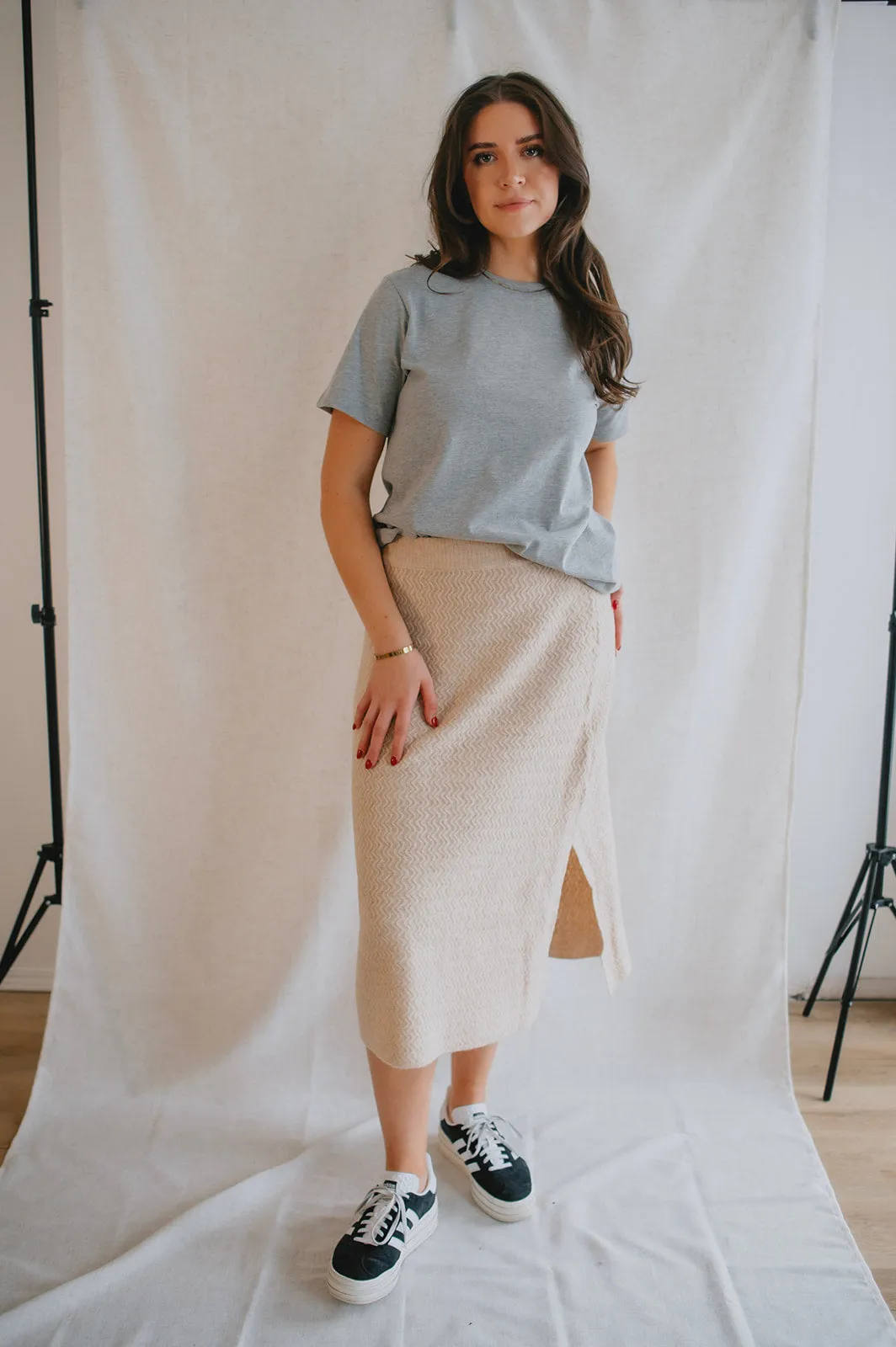 The Merli Knit Skirt - Cement Melange - PLUS