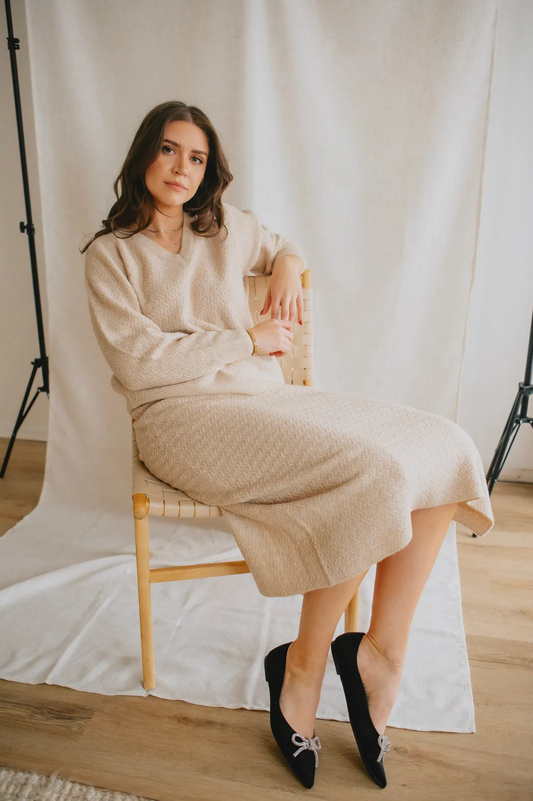 The Merli Knit Skirt - Cement Melange - PLUS