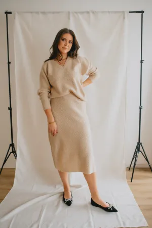 The Merli Knit Skirt - Cement Melange - PLUS