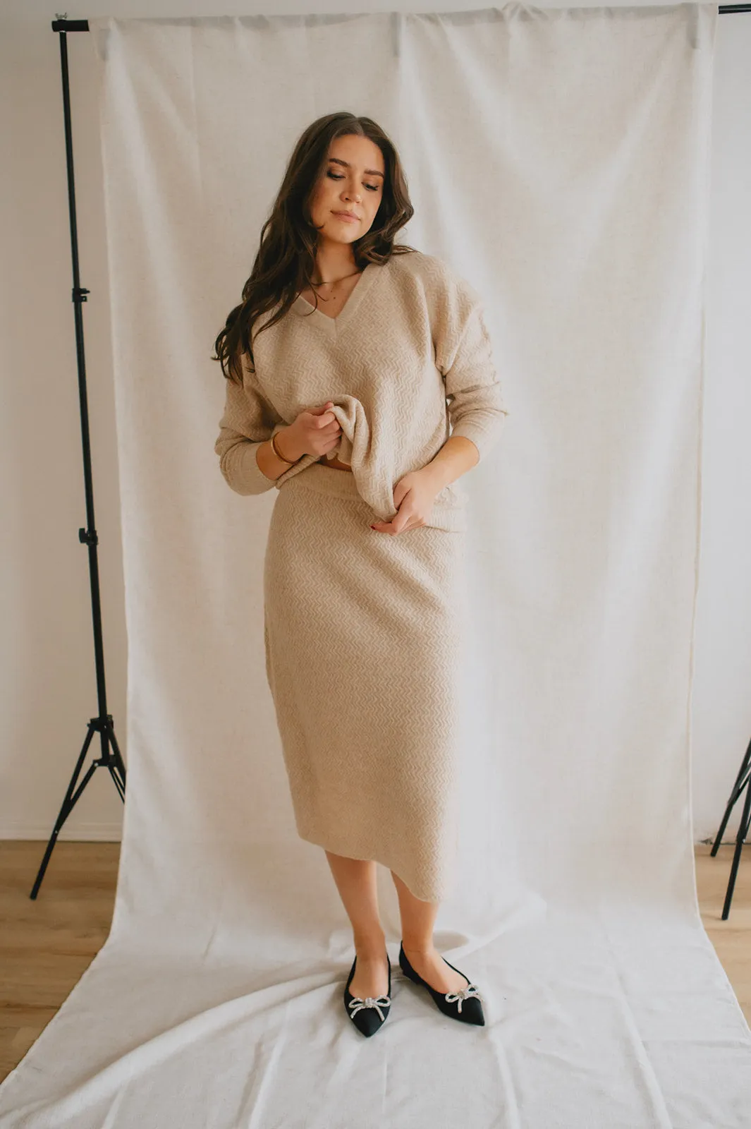 The Merli Knit Skirt - Cement Melange - PLUS