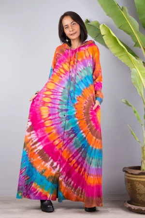 Tie dye cotton hoodie dress