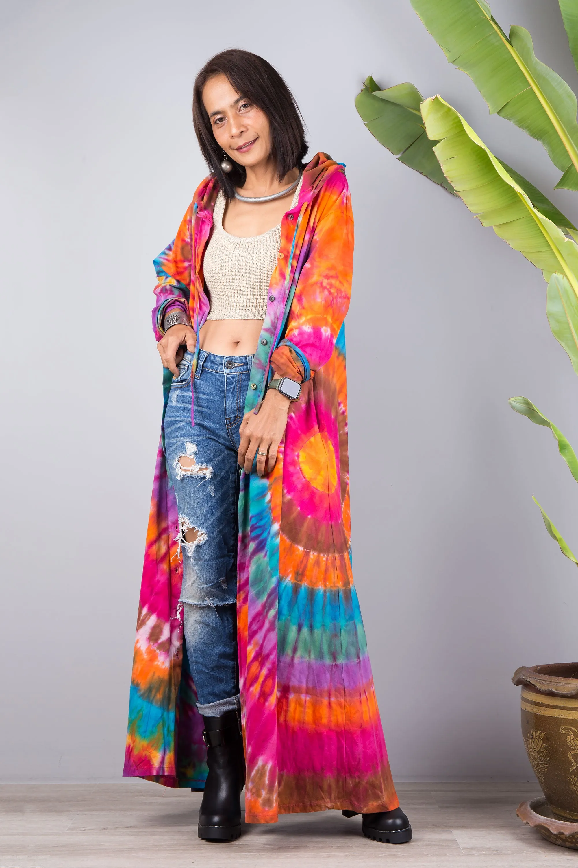 Tie dye cotton hoodie dress