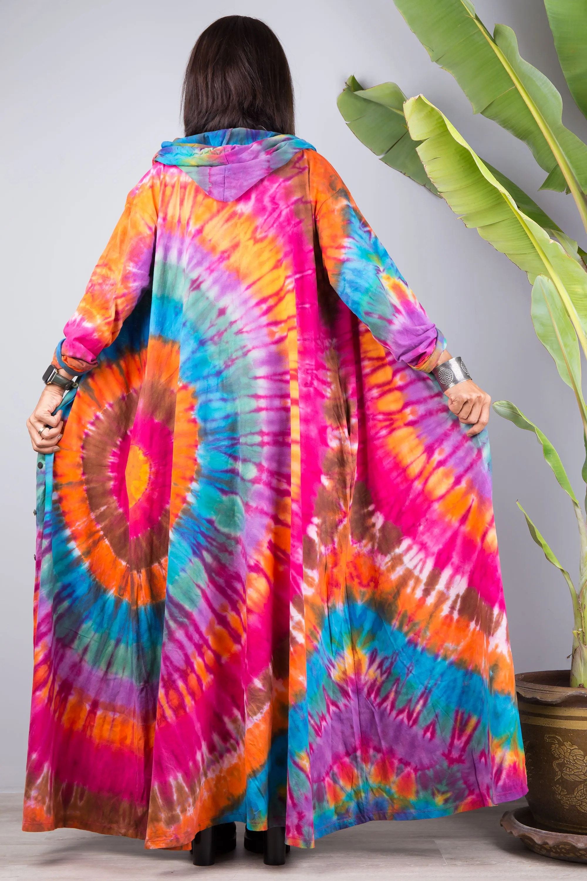 Tie dye cotton hoodie dress