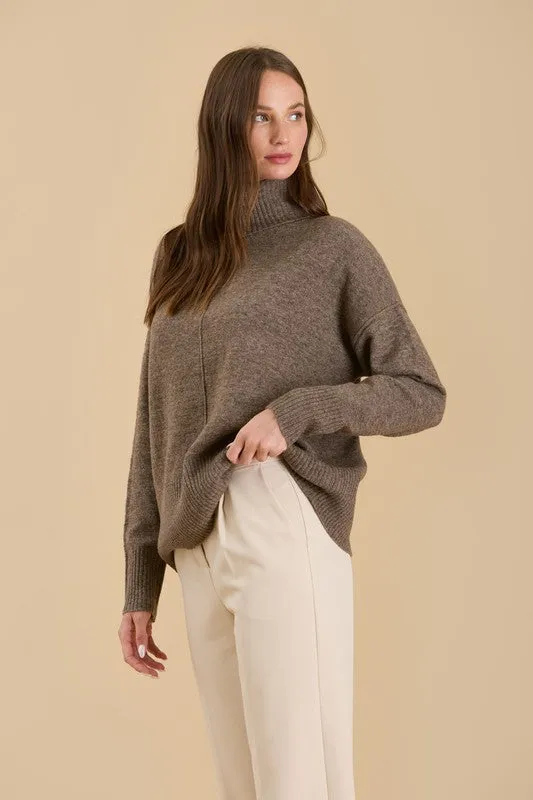 TORI TURTLENECK FRONT SEAM KNIT PULLOVER SWEATER