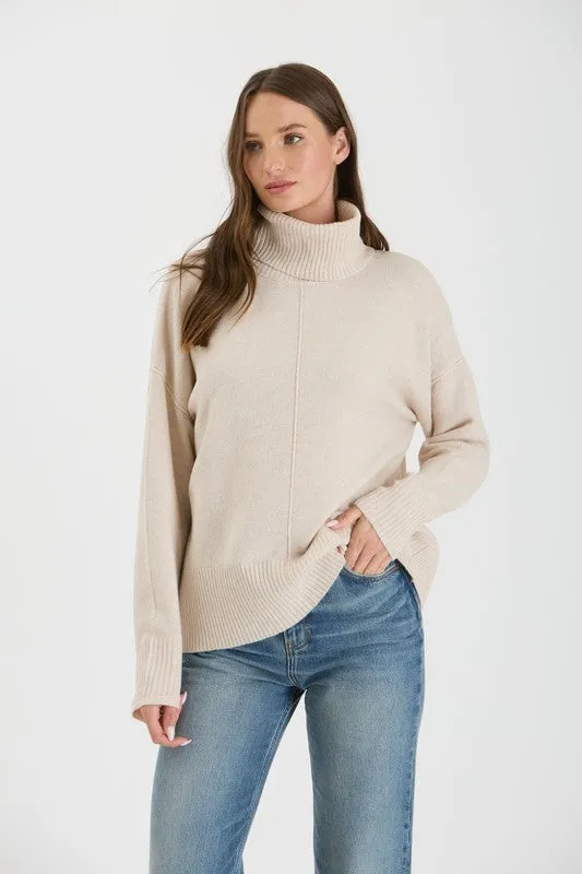 TORI TURTLENECK FRONT SEAM KNIT PULLOVER SWEATER