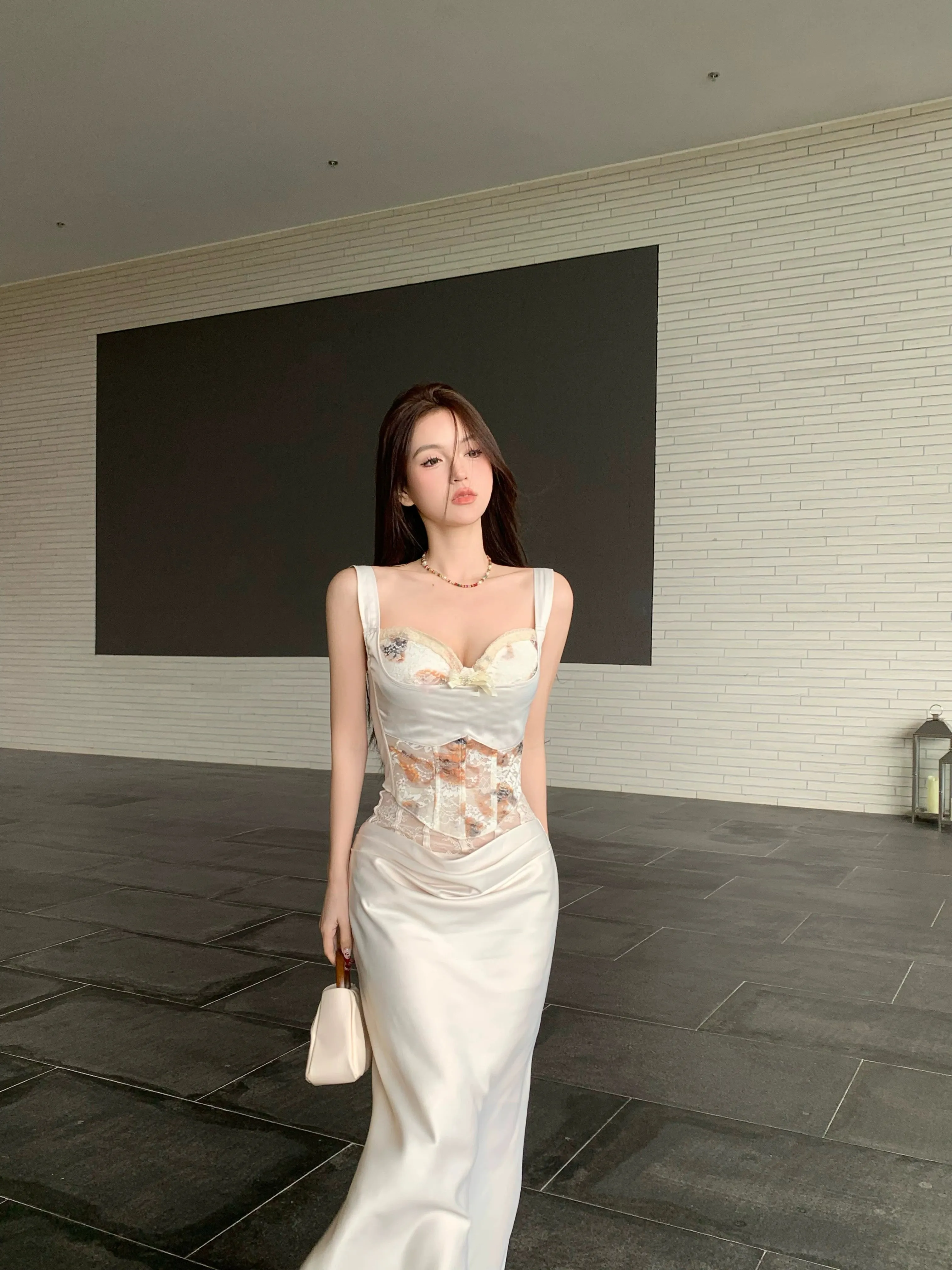 Two piece sleeveless dress for women long party dress     S5905