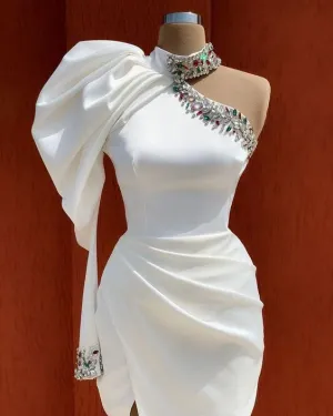 Unique White Long Short Homecoming Dress     fg1205