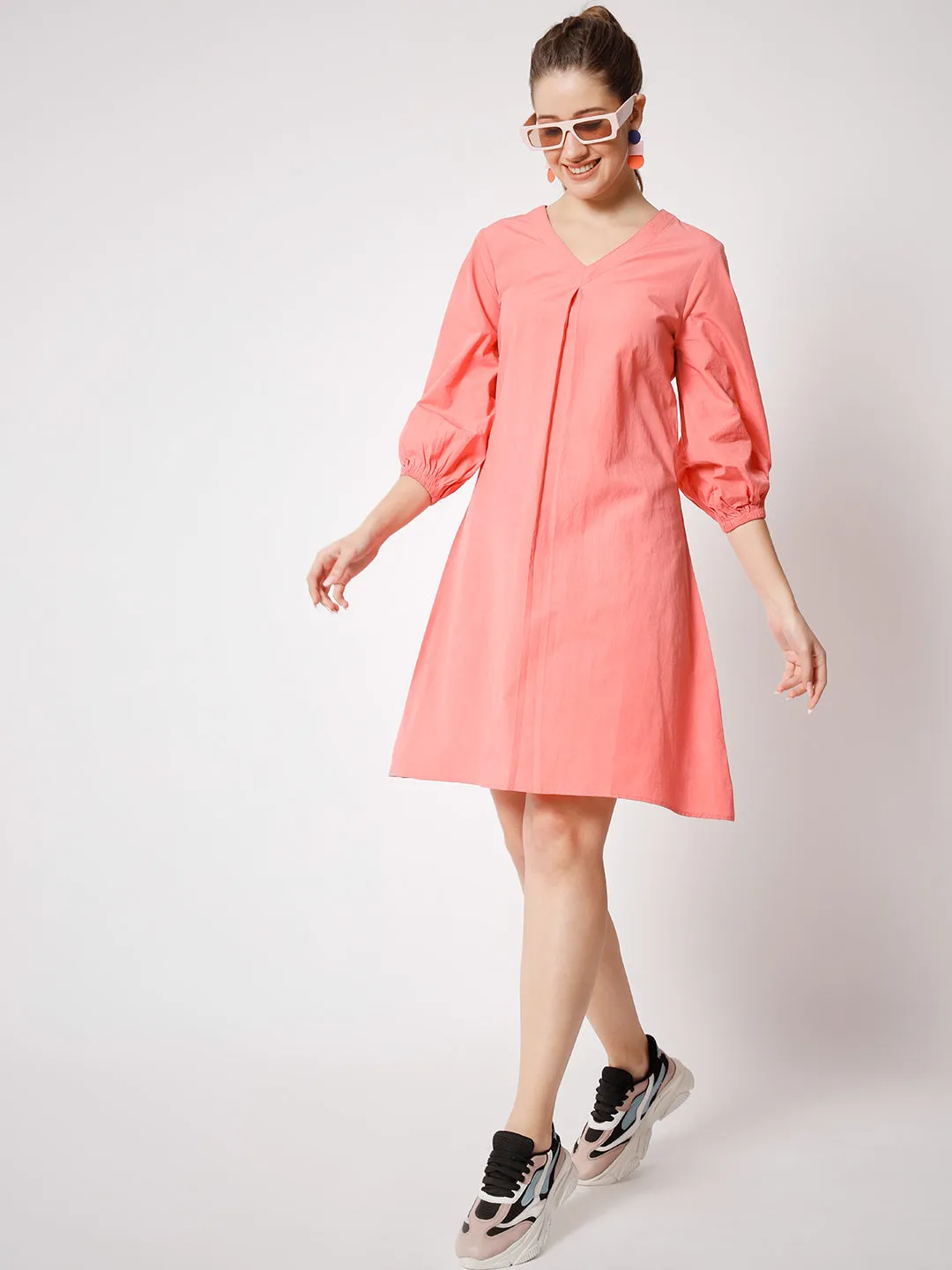 V-Neck Pure Cotton A-Line Dress