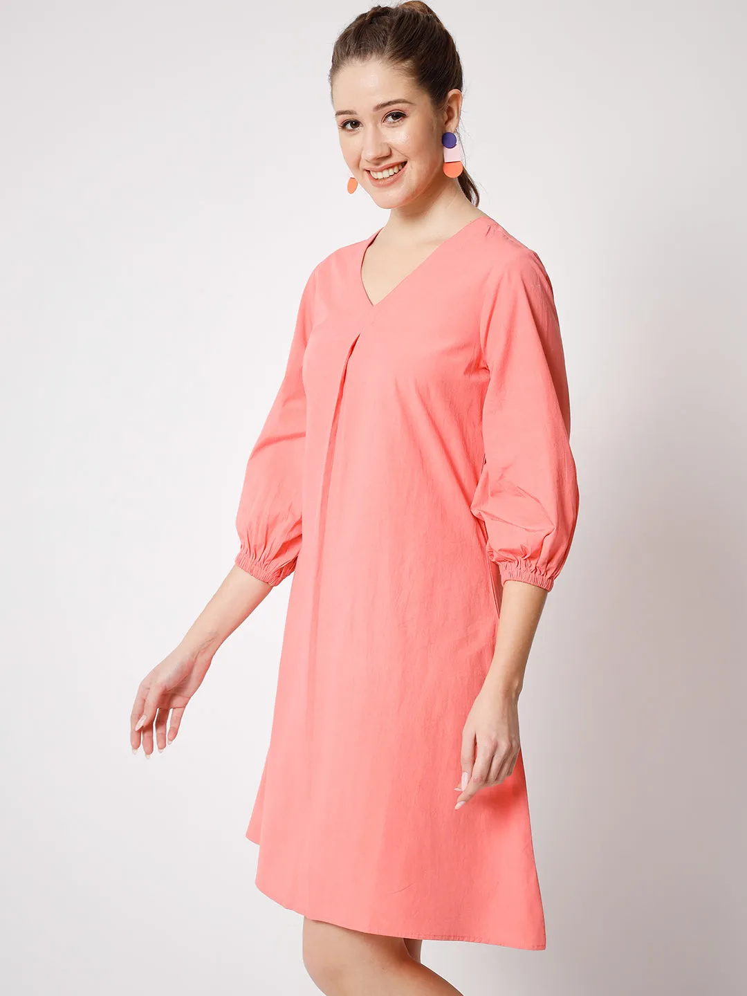 V-Neck Pure Cotton A-Line Dress