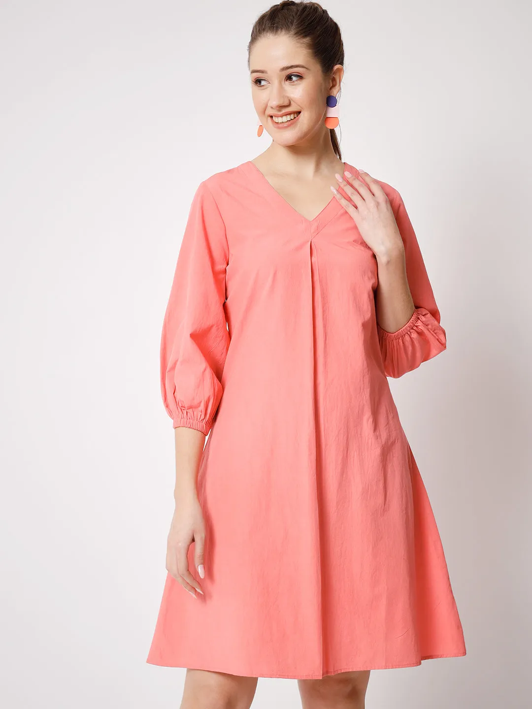 V-Neck Pure Cotton A-Line Dress