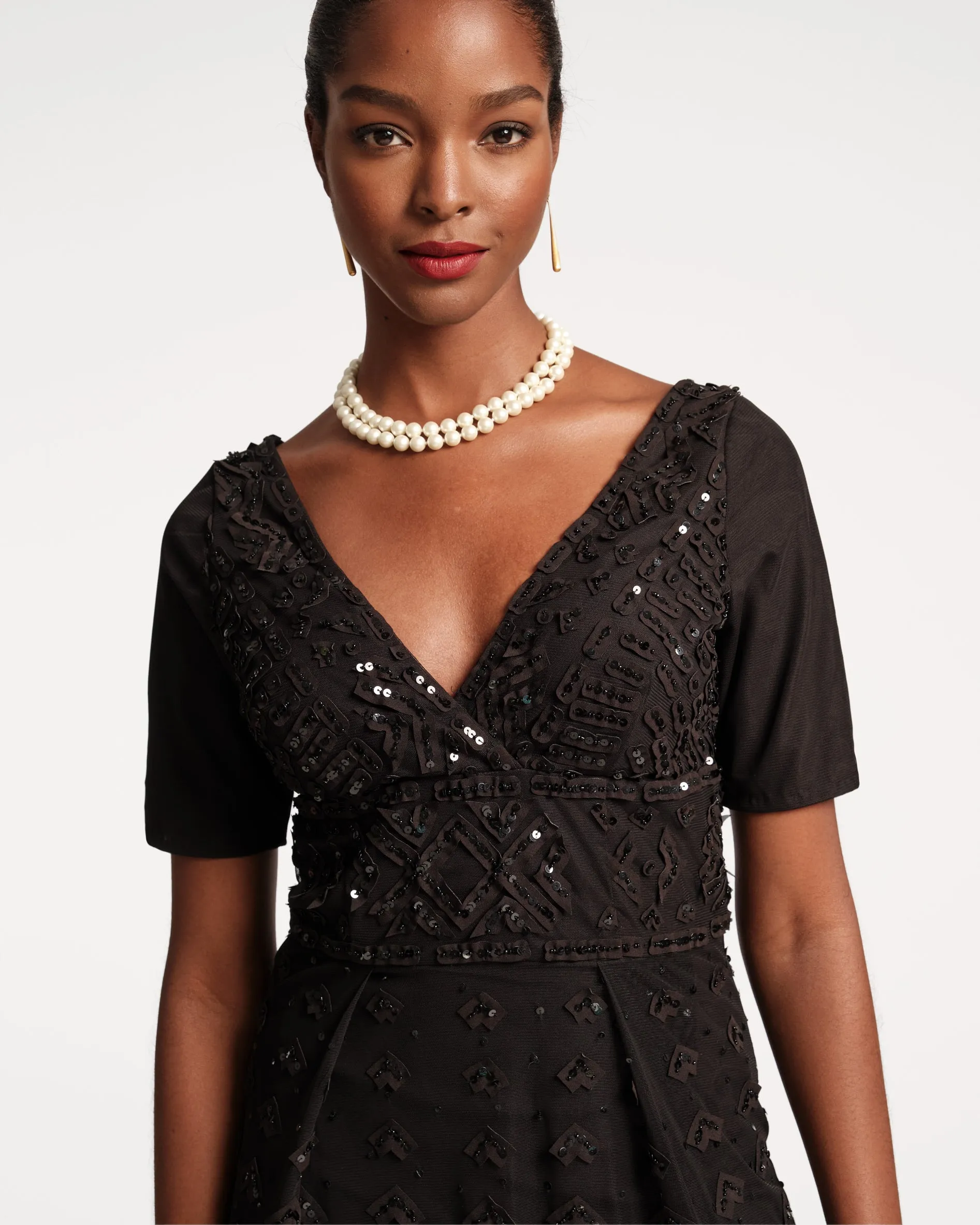 Valentina Sequin Dress Black