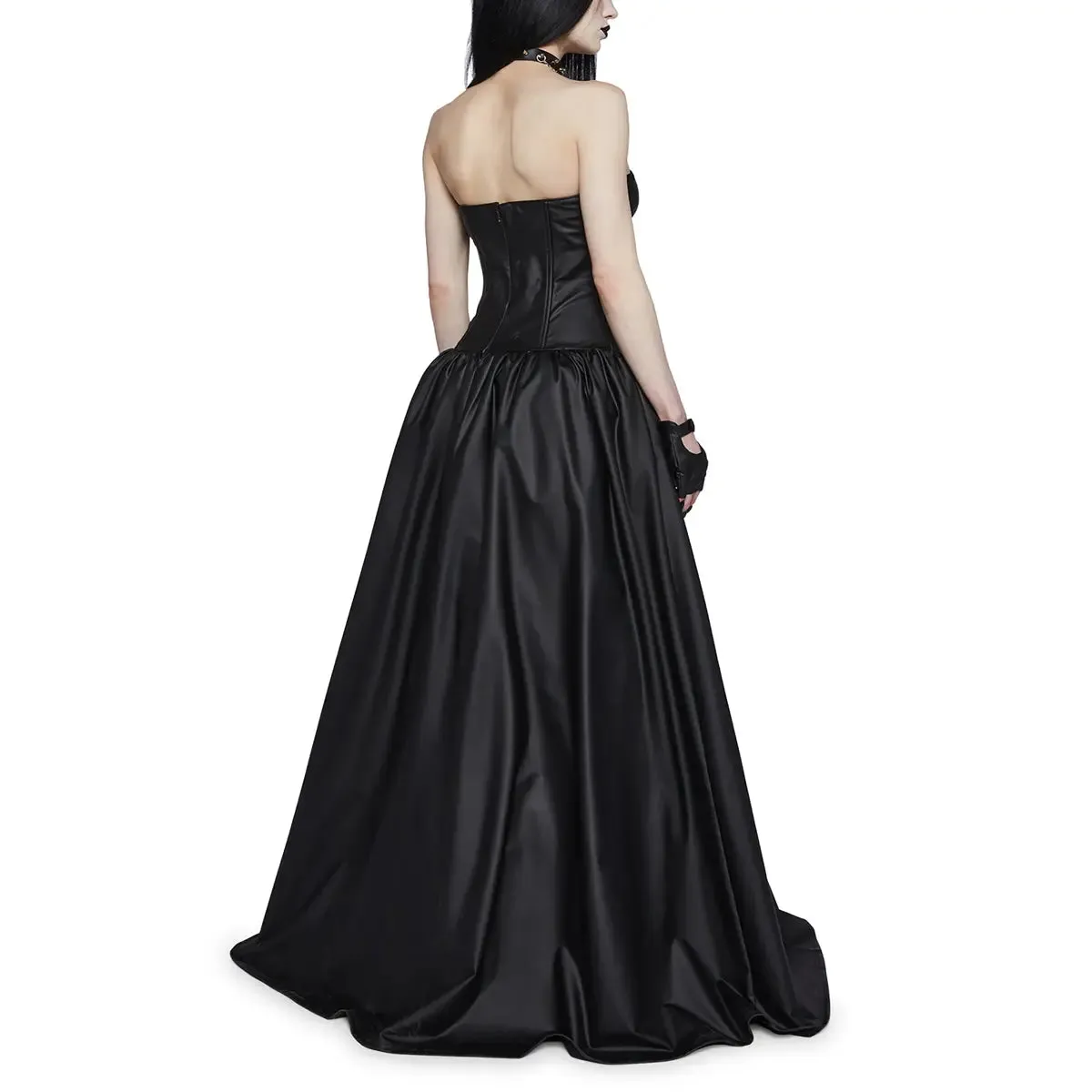 Vegan Leather Gothic Sleeveless Ball Gown For  Halloween