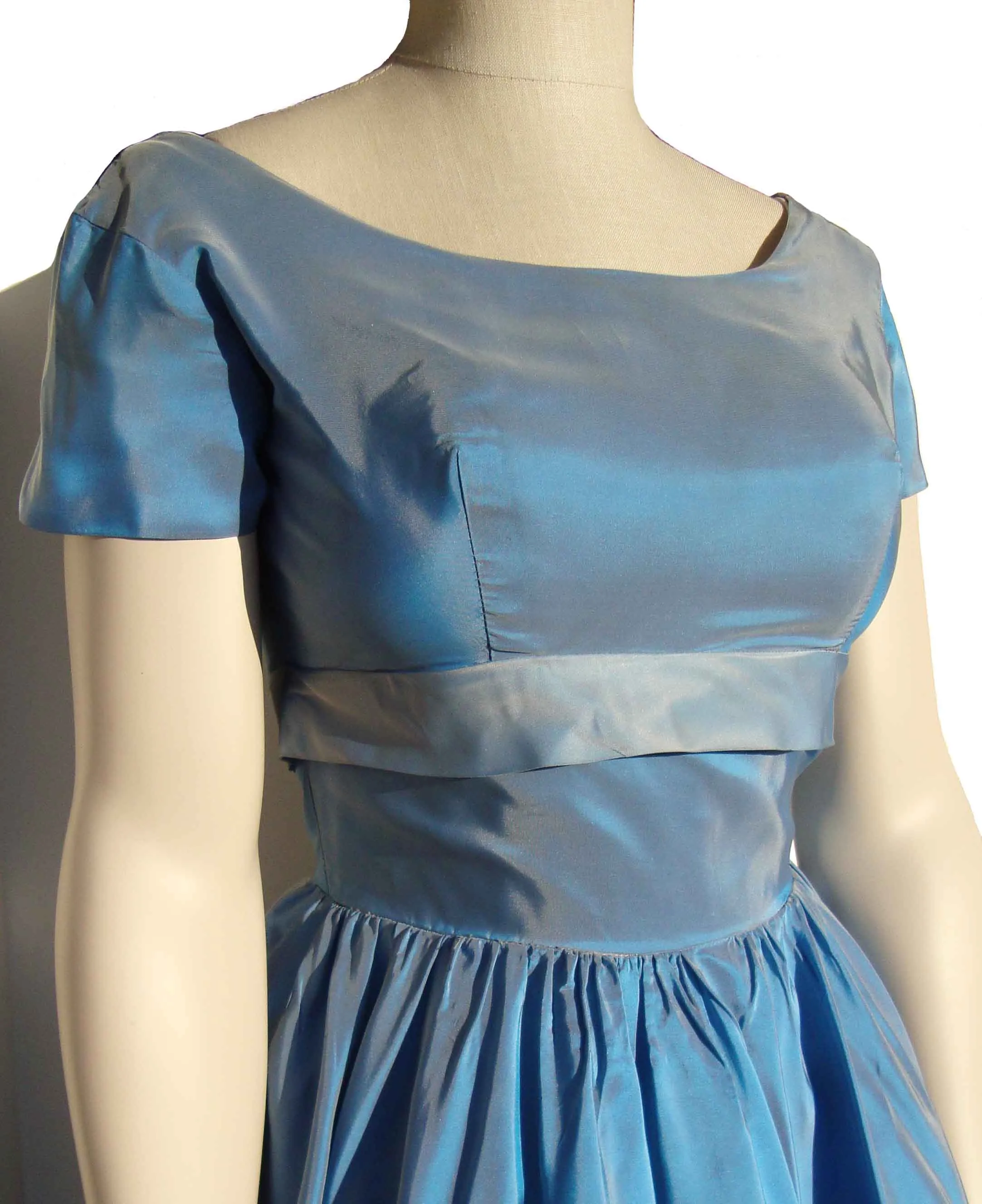 Vintage 50s Party Dress Blue Taffeta Cocktail Dress S