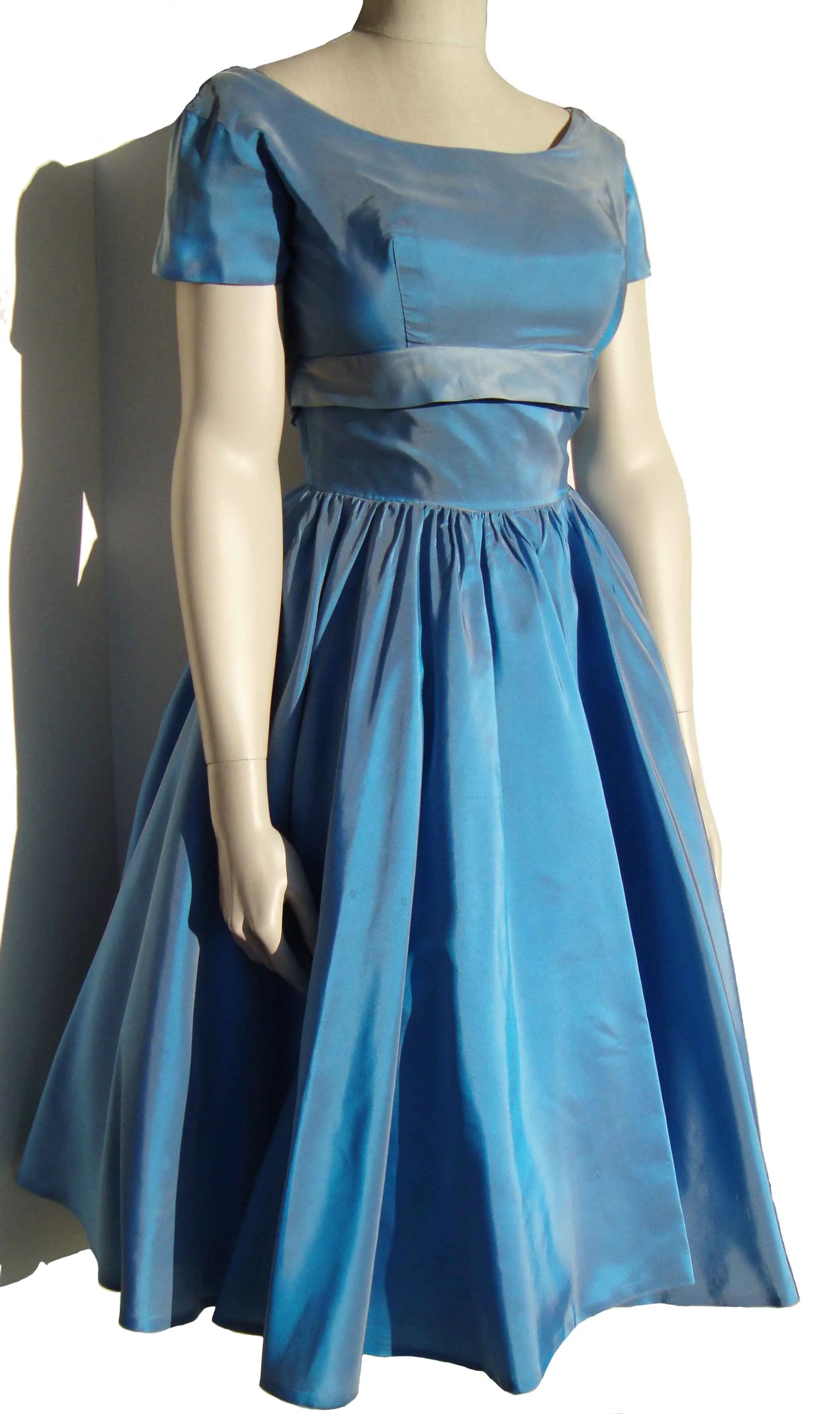 Vintage 50s Party Dress Blue Taffeta Cocktail Dress S