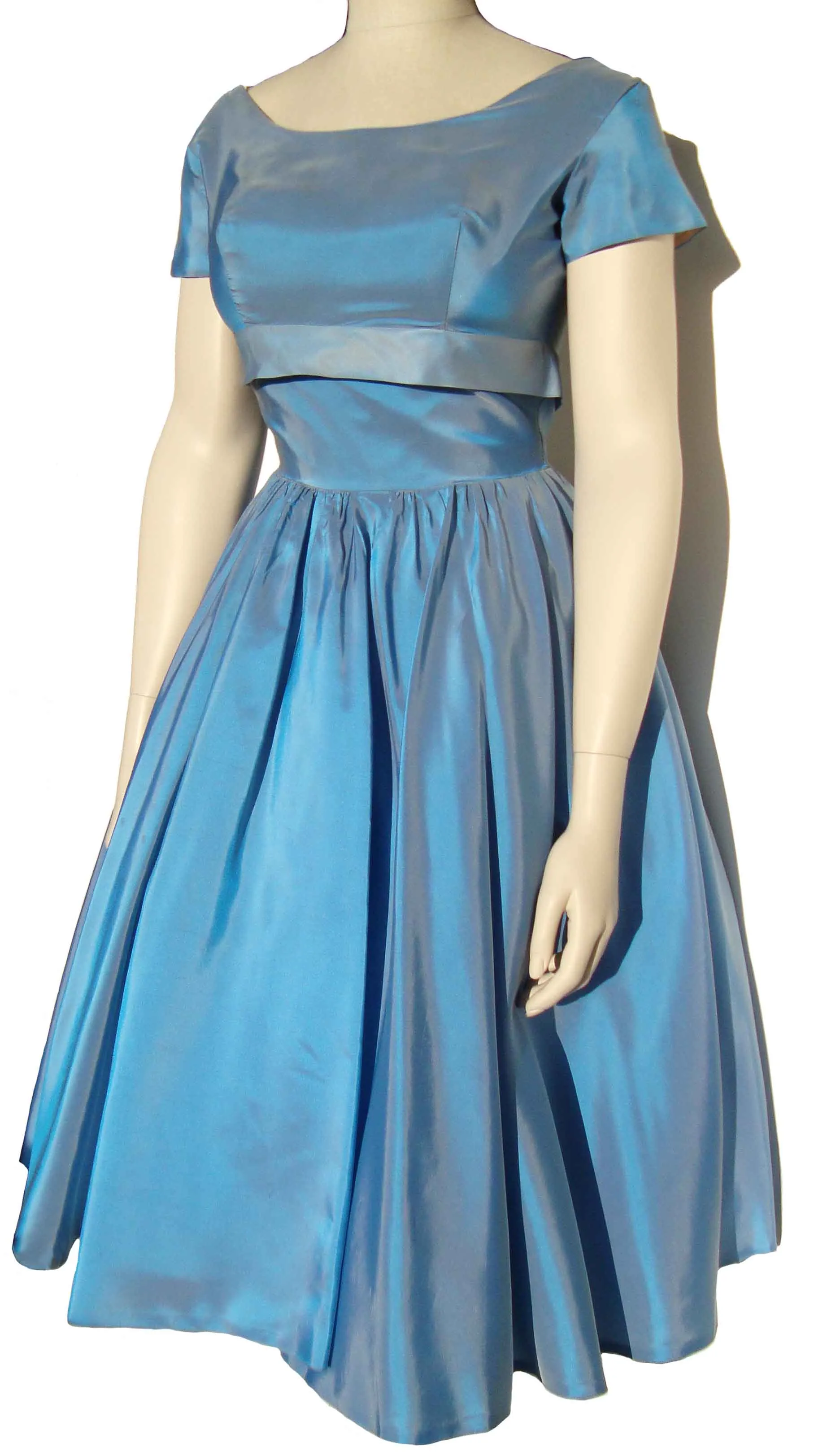 Vintage 50s Party Dress Blue Taffeta Cocktail Dress S