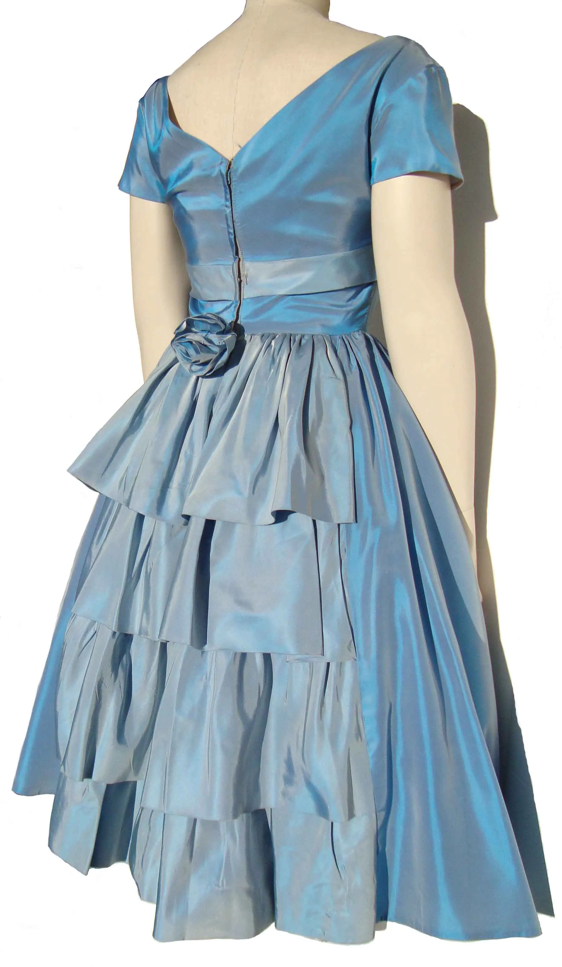 Vintage 50s Party Dress Blue Taffeta Cocktail Dress S