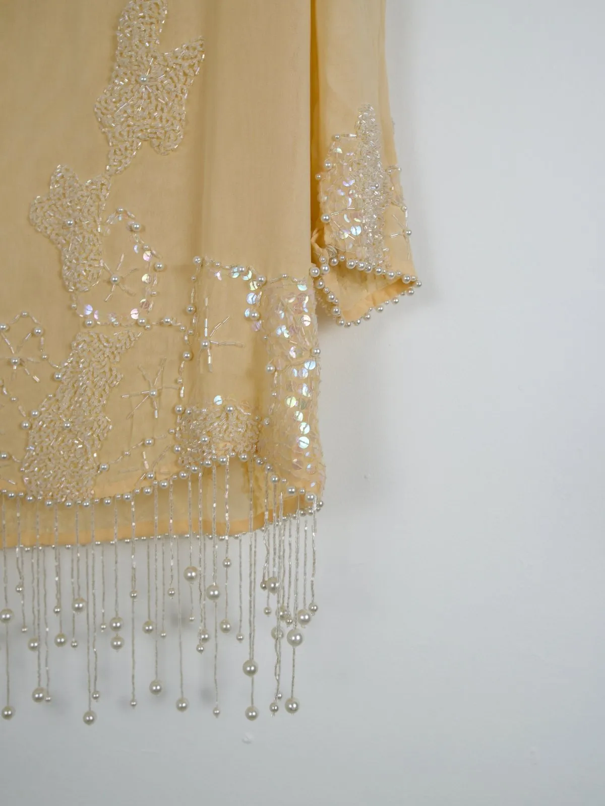 Vintage Buttercream Silk Pearl Dress