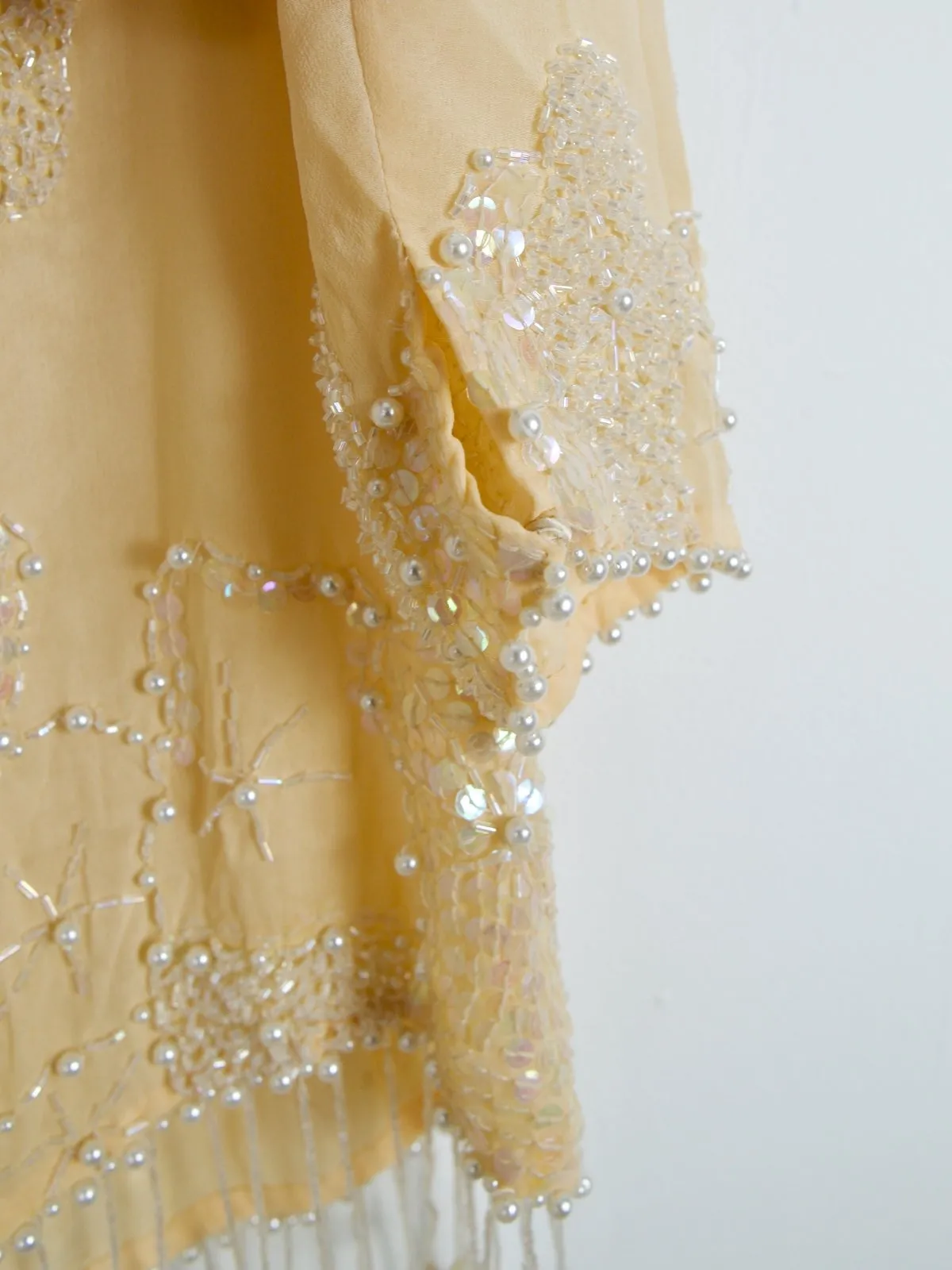 Vintage Buttercream Silk Pearl Dress