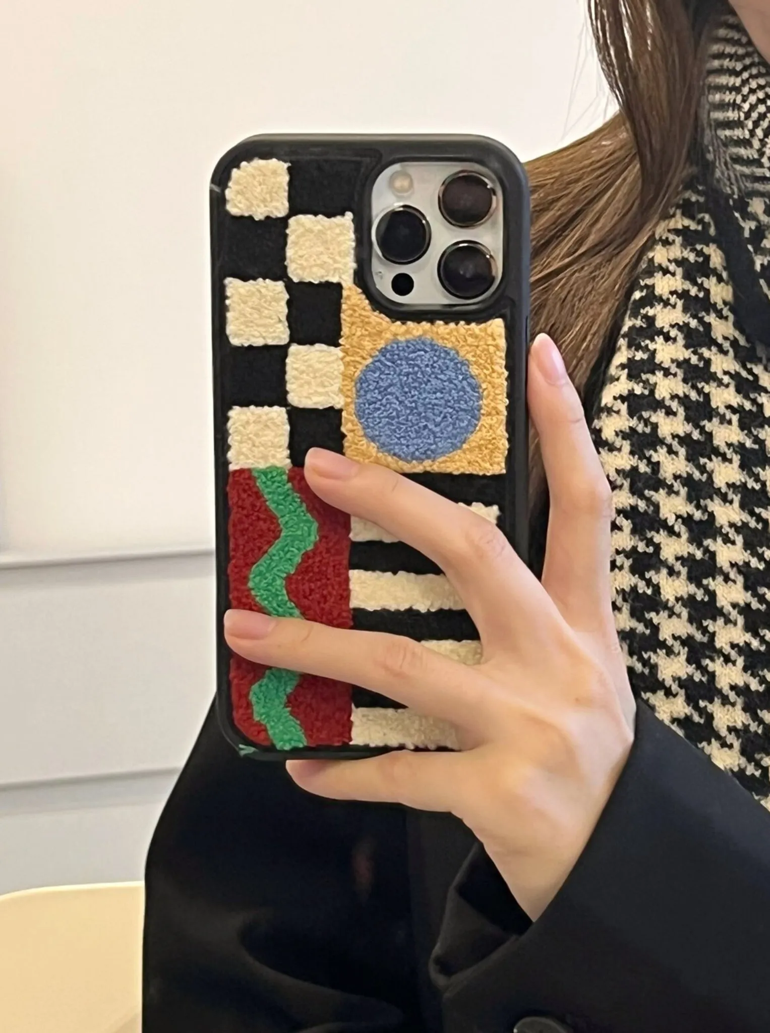 Vintage Checkerboard Embroidered iPhone Case