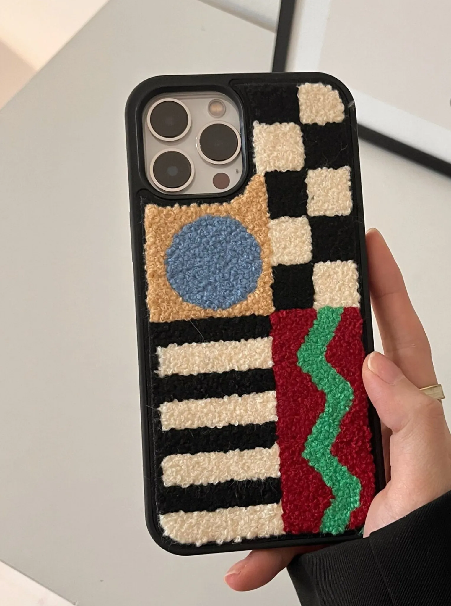 Vintage Checkerboard Embroidered iPhone Case