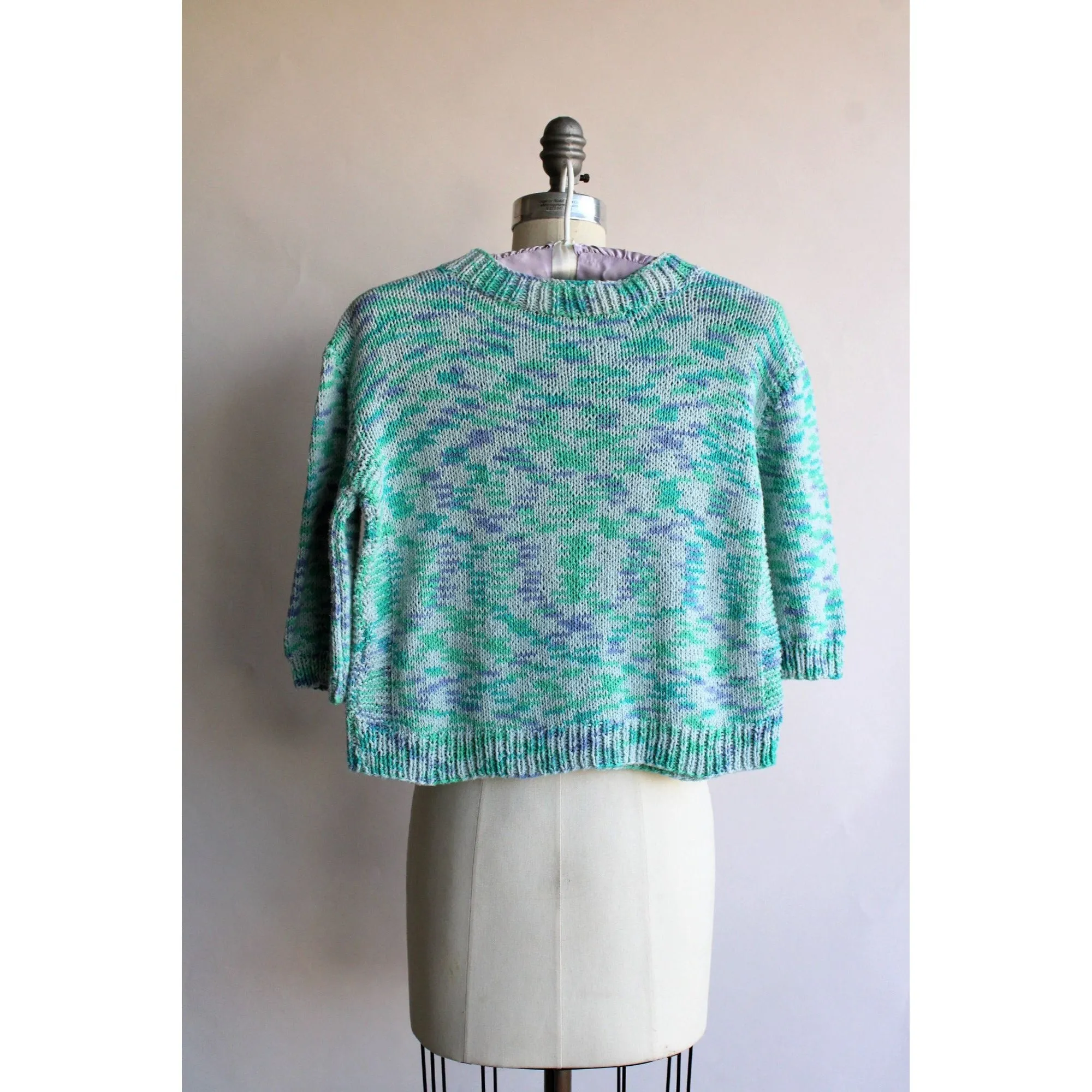 Vintage Hand Knit Rose Guarino Seafoam Green Child's Sweater