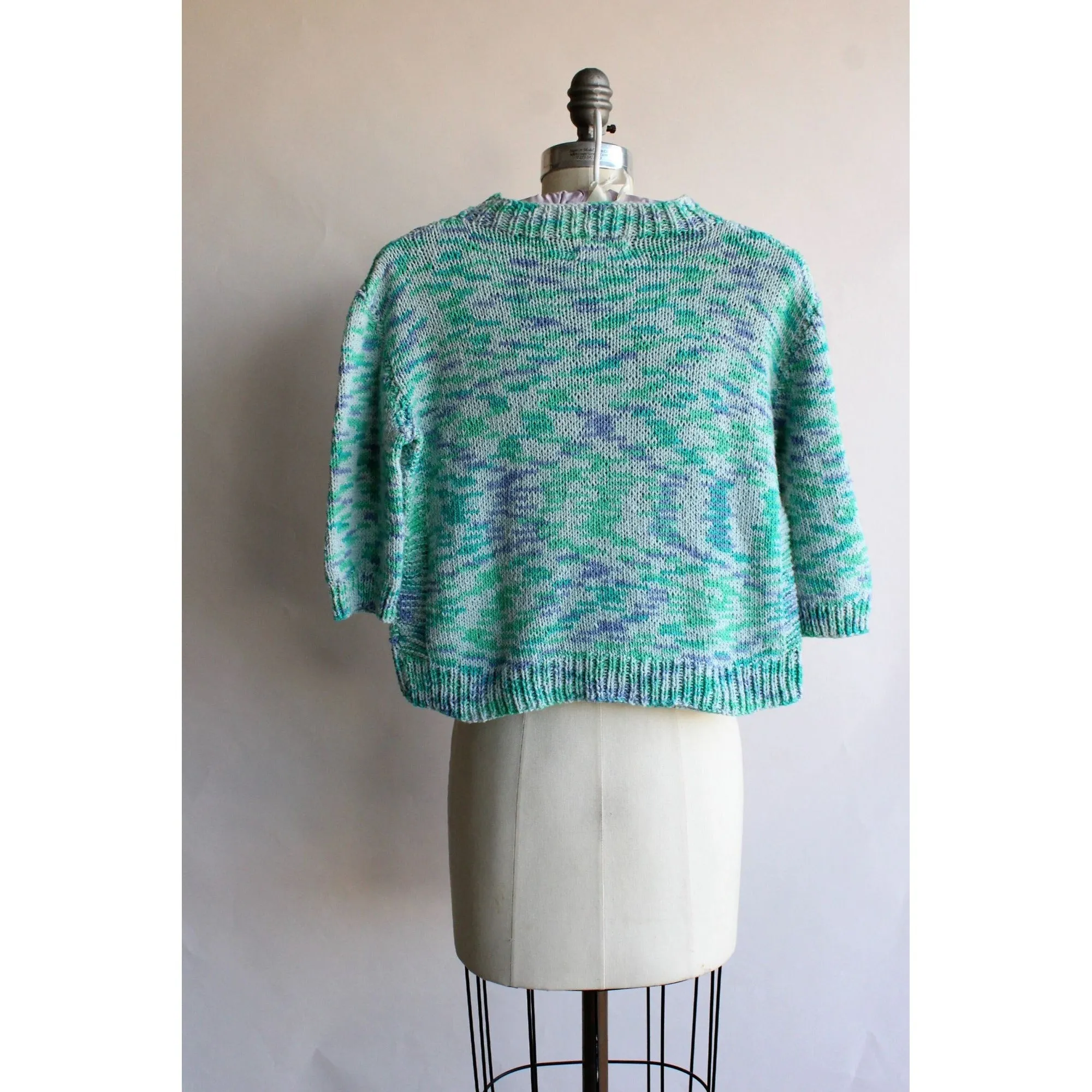 Vintage Hand Knit Rose Guarino Seafoam Green Child's Sweater