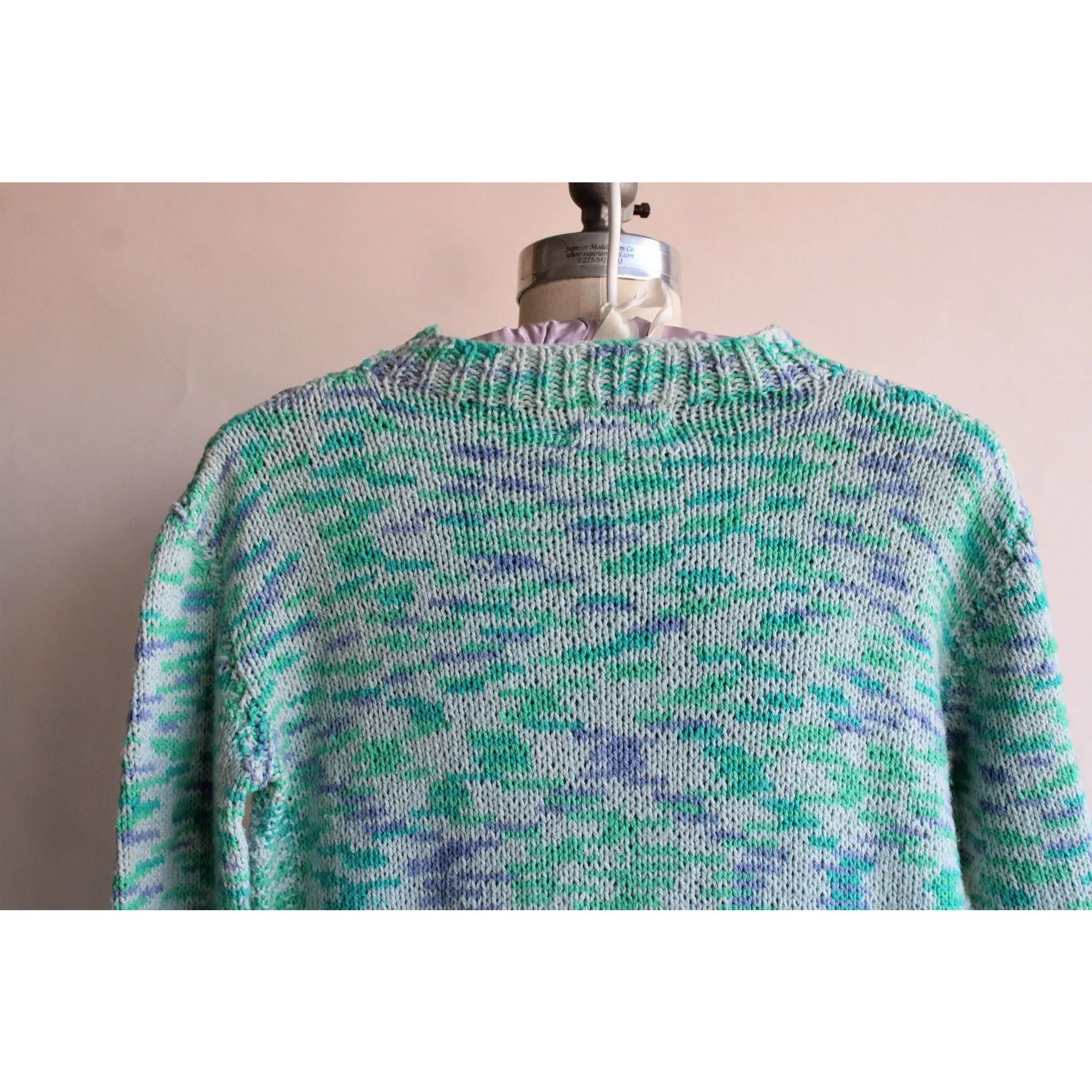 Vintage Hand Knit Rose Guarino Seafoam Green Child's Sweater