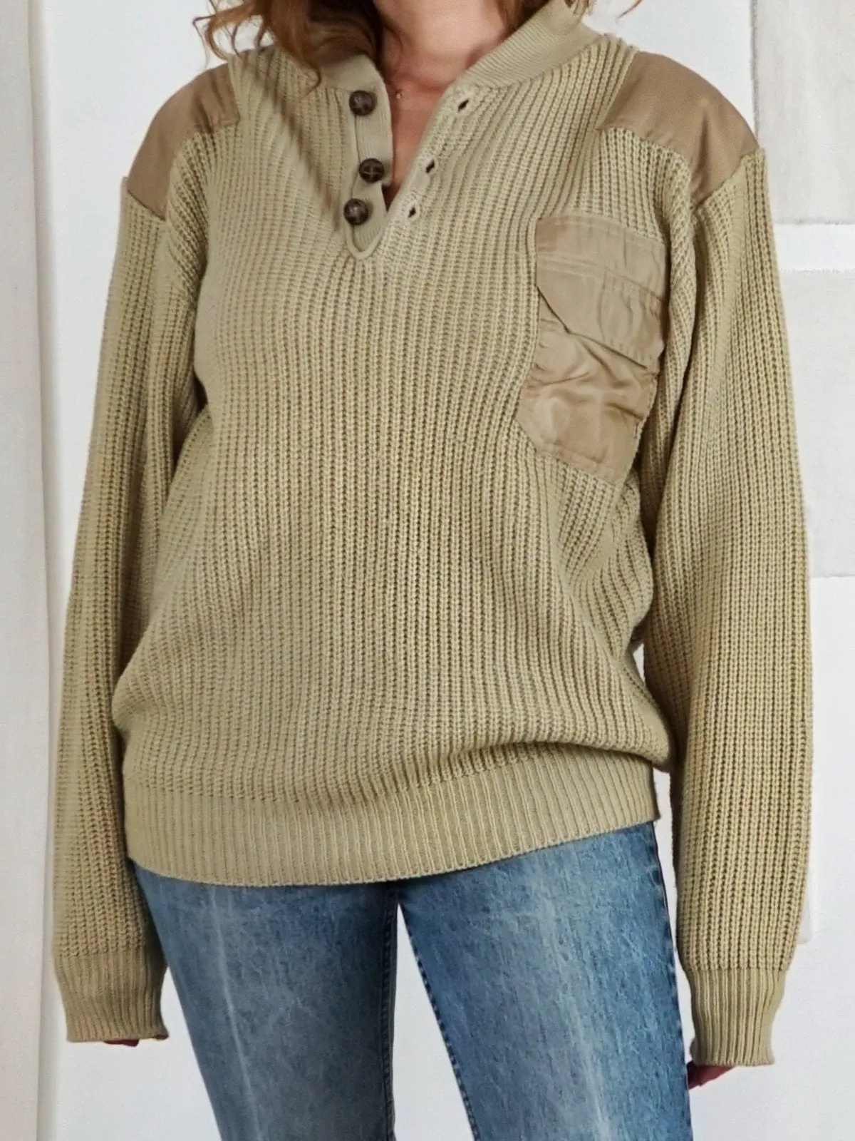 Vintage Military Henley Sweater