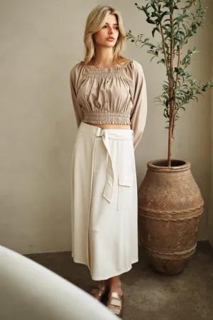 White Belted Wrap Midi Skirt