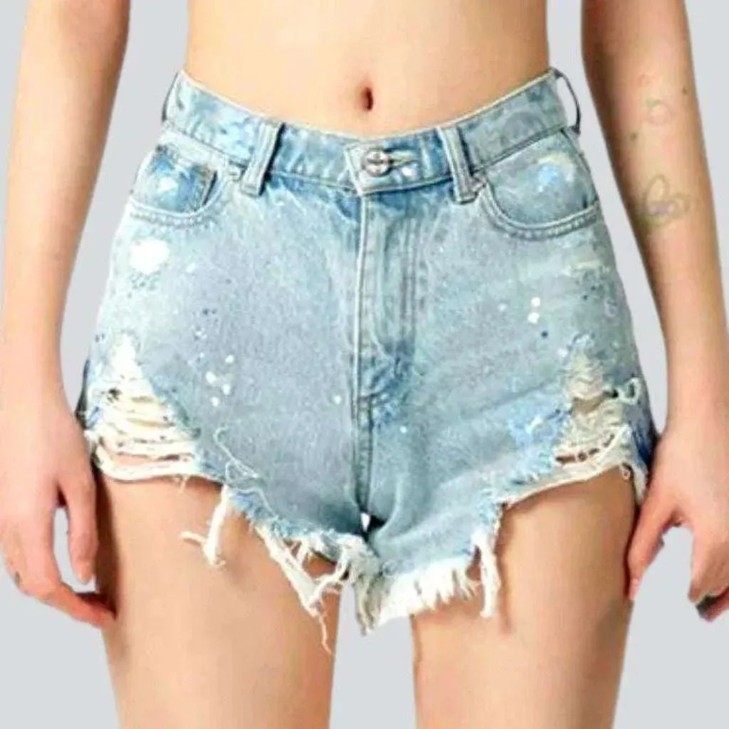 Wide distressed denim shorts