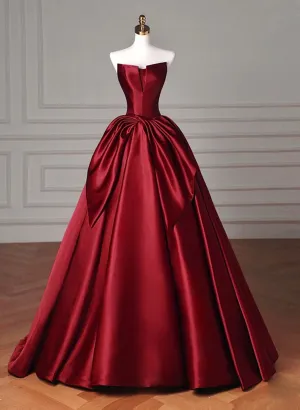 Wine Red Satin Long Party Dress Formal Dress, Wine Red Prom Dress