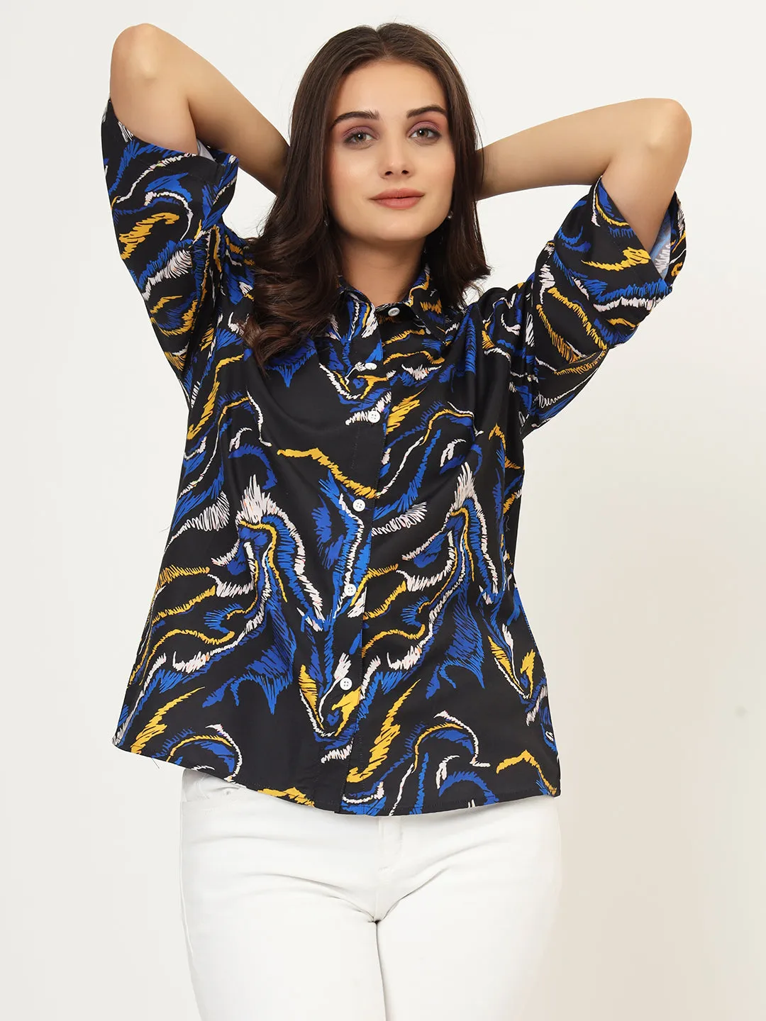 Women Classic Abstract Printed Oversize Shirt