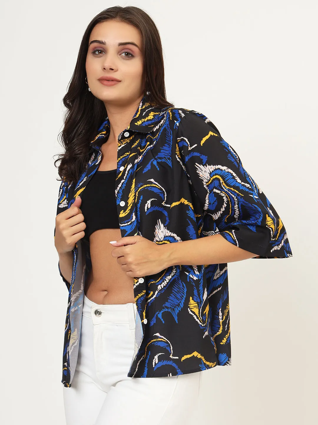 Women Classic Abstract Printed Oversize Shirt