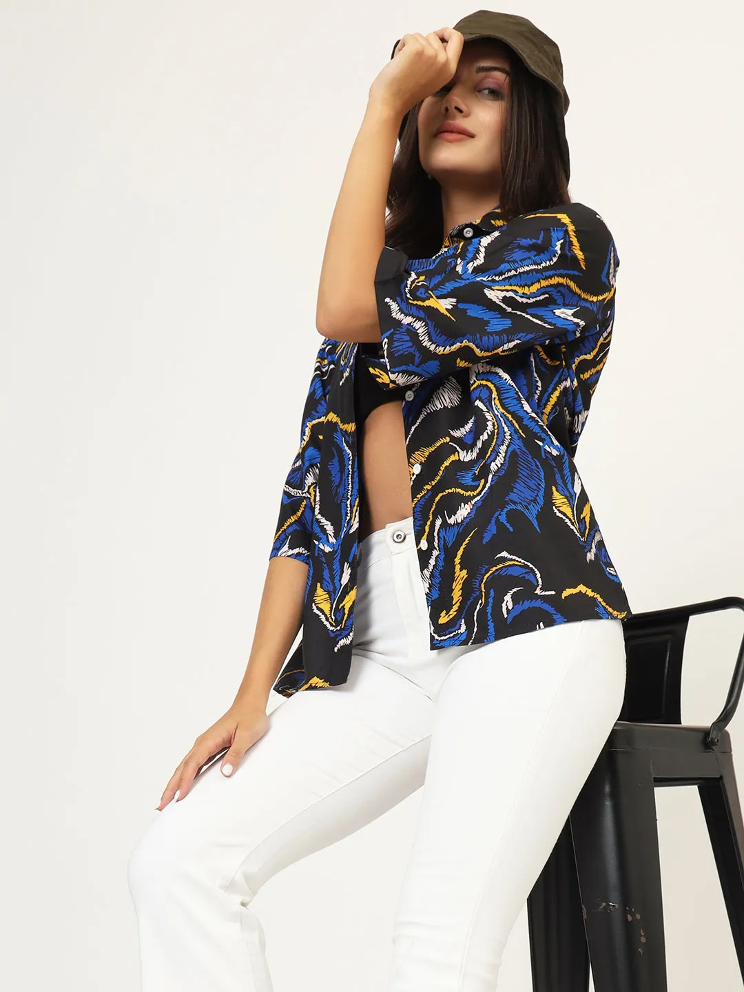 Women Classic Abstract Printed Oversize Shirt