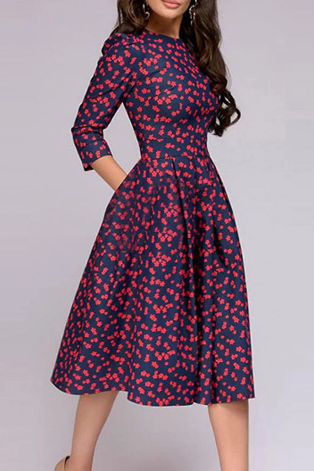 Women Fit Tight Sleeves Printed Waist Loose Bottom Dress - C2361ZBWD