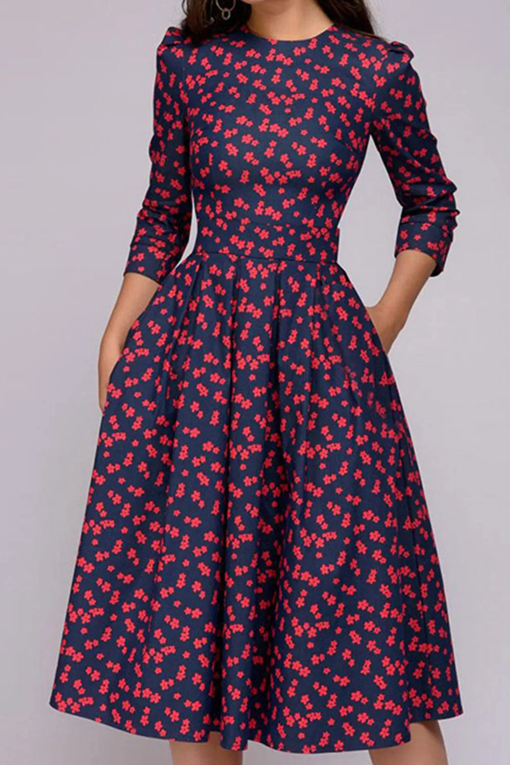 Women Fit Tight Sleeves Printed Waist Loose Bottom Dress - C2361ZBWD