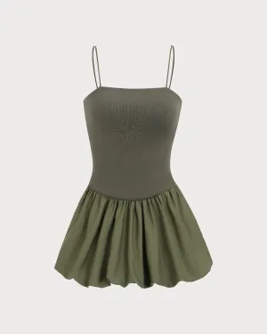 Women's Green Splicing Slip Mini Dress